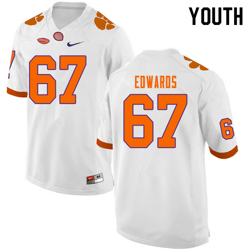 Youth #67 Will Edwards Clemson Tigers College Football Jerseys Sale-White